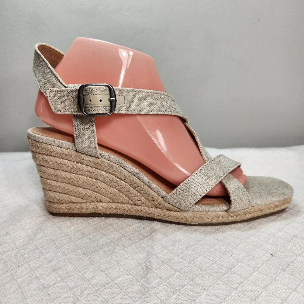 Lucky Brand Women’s Size 10 M Beige Gold Mytila Espadrille Wedge Sandals 168